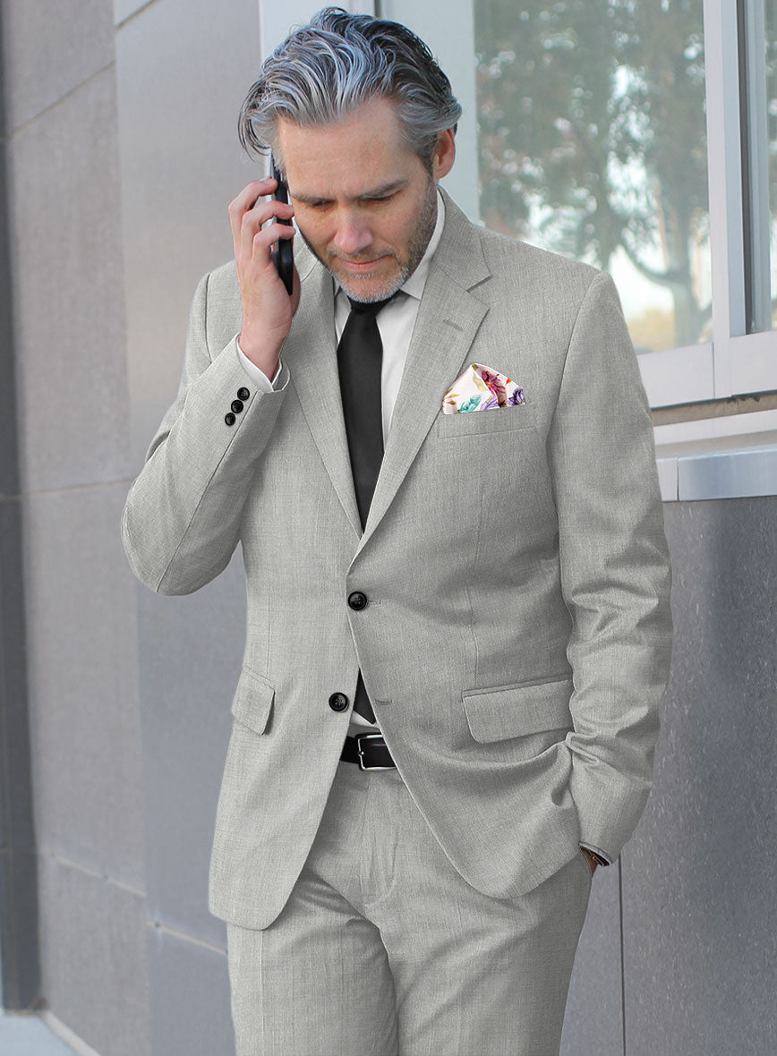 London Loom Gray Herringbone Wool Silk Linen Jacket - StudioSuits