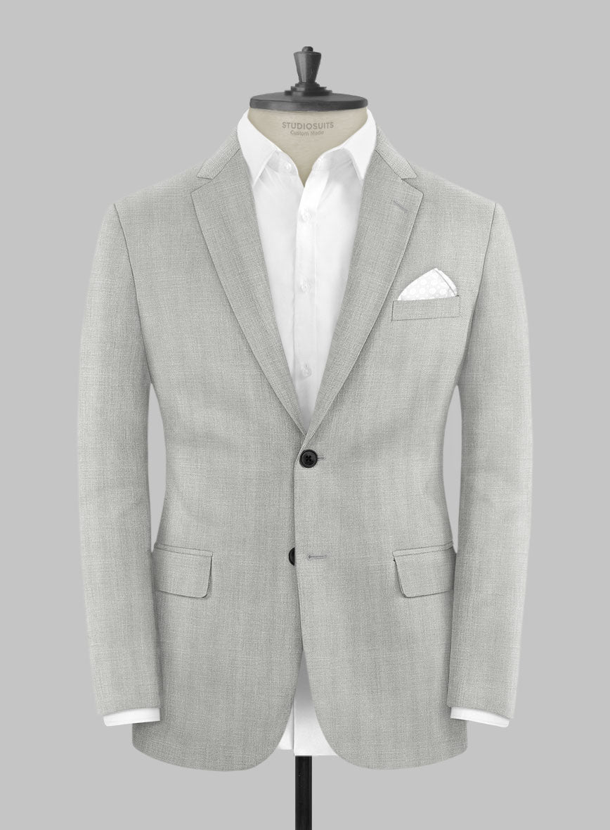 London Loom Gray Herringbone Wool Silk Linen Jacket - StudioSuits