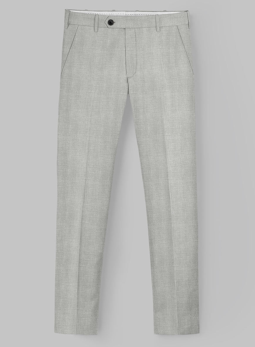 London Loom Gray Herringbone Wool Silk Linen Pants - StudioSuits