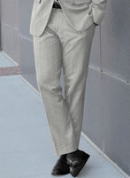 London Loom Gray Herringbone Wool Silk Linen Pants - StudioSuits