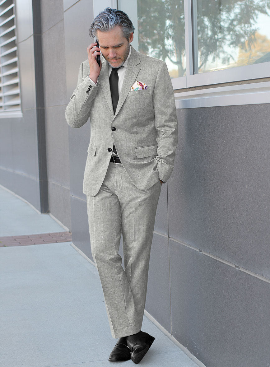 London Loom Gray Herringbone Wool Silk Linen Suit - StudioSuits