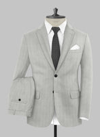 London Loom Gray Herringbone Wool Silk Linen Suit - StudioSuits