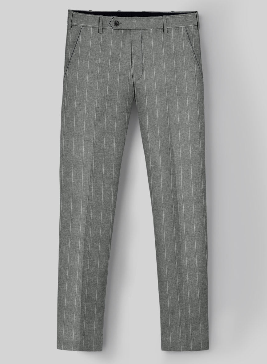 London Loom Gray Stripe Wool Silk Linen Pants - StudioSuits