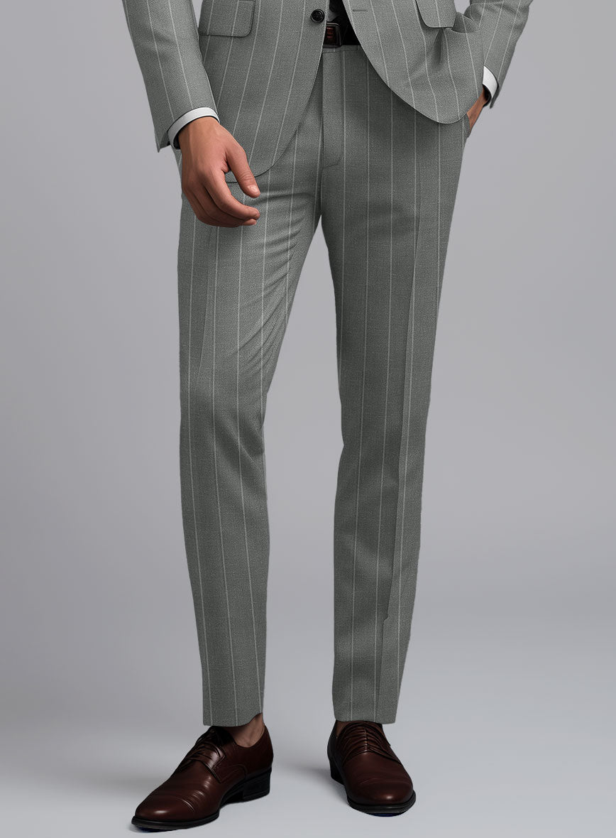 London Loom Gray Stripe Wool Silk Linen Pants - StudioSuits