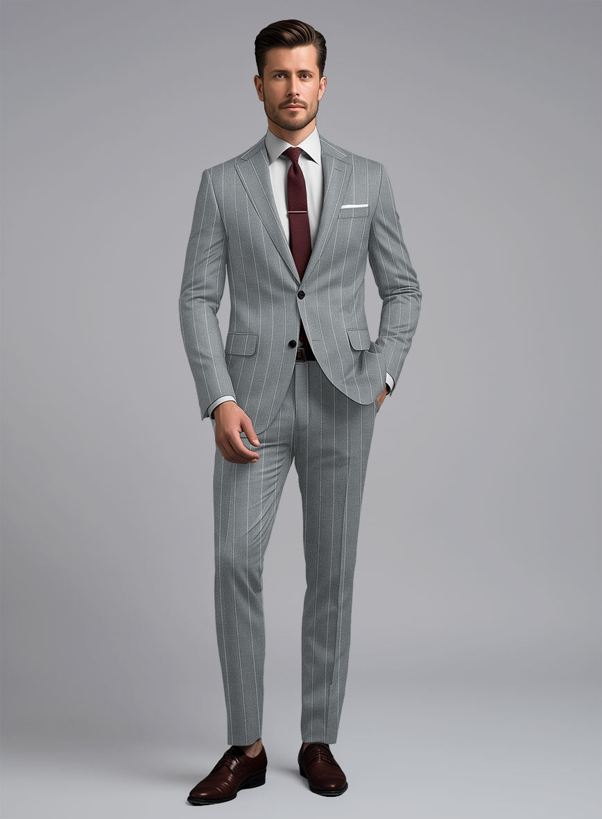 London Loom Gray Stripe Wool Silk Linen Suit - StudioSuits