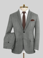London Loom Gray Stripe Wool Silk Linen Suit - StudioSuits