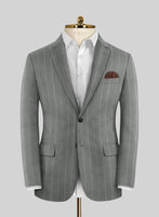 London Loom Gray Stripe Wool Silk Linen Suit - StudioSuits