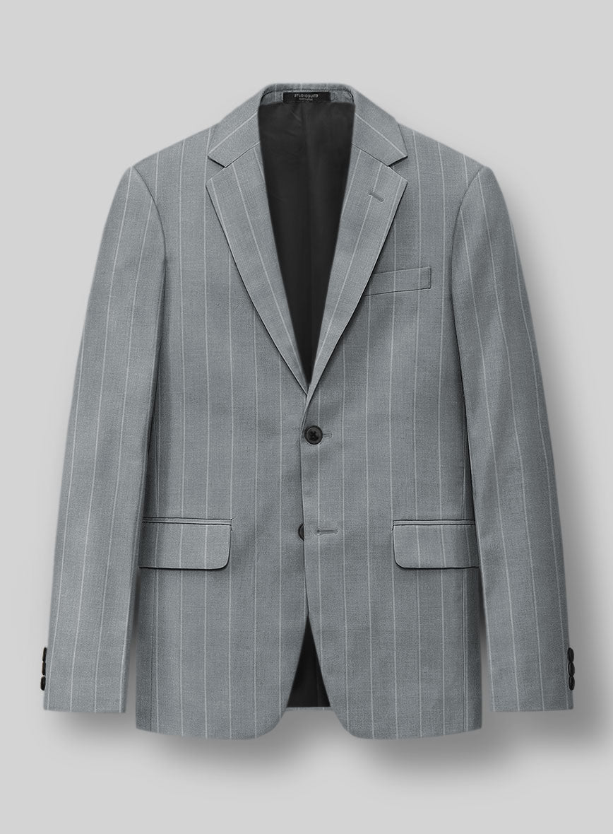 London Loom Gray Stripe Wool Silk Linen Suit - StudioSuits