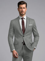 London Loom Gray Stripe Wool Silk Linen Suit - StudioSuits