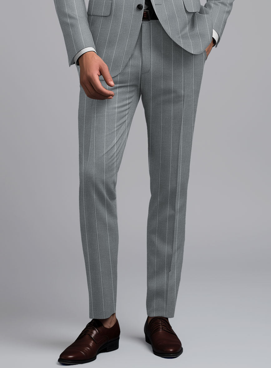 London Loom Gray Stripe Wool Silk Linen Suit - StudioSuits