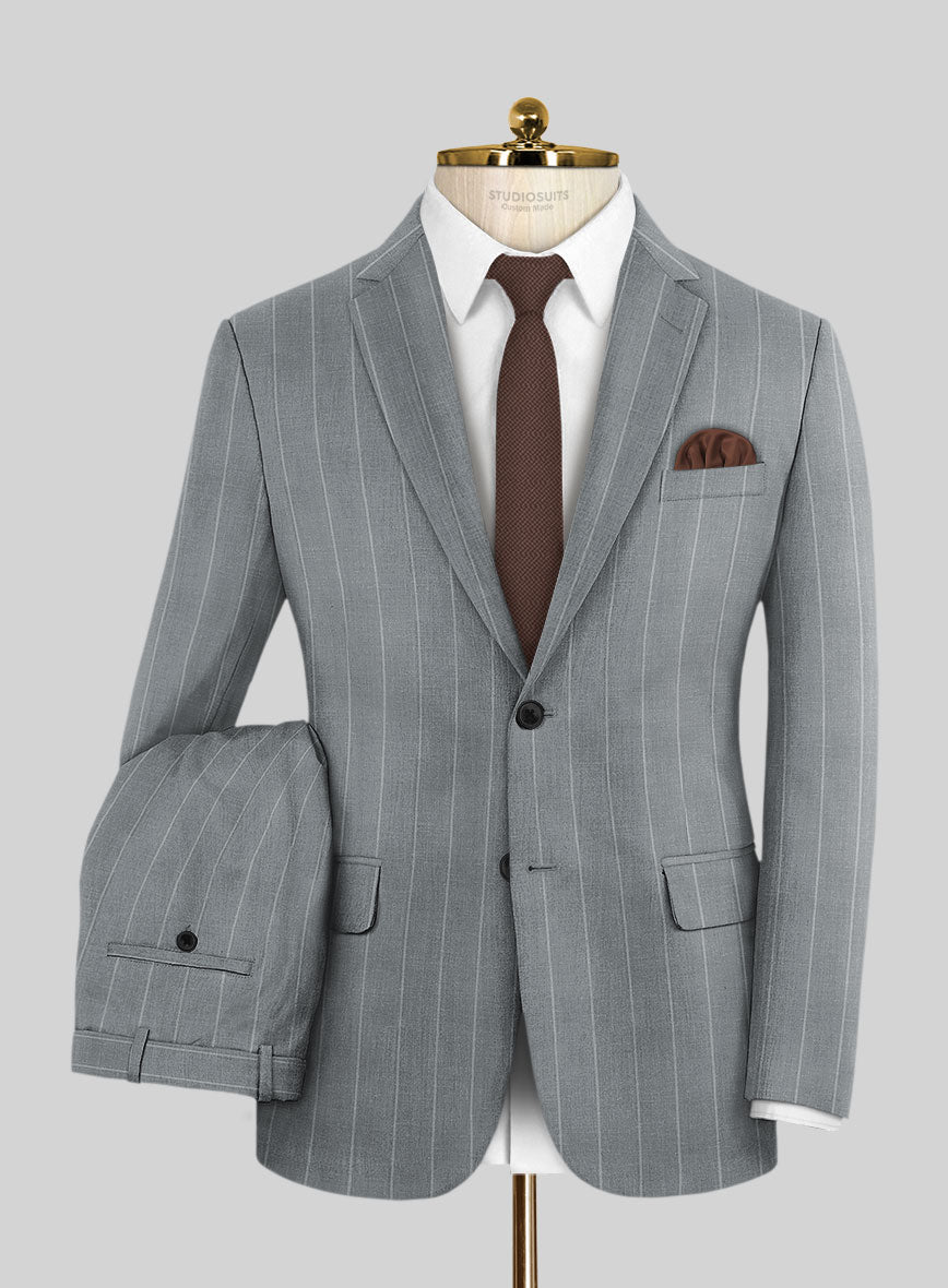 London Loom Gray Stripe Wool Silk Linen Suit - StudioSuits