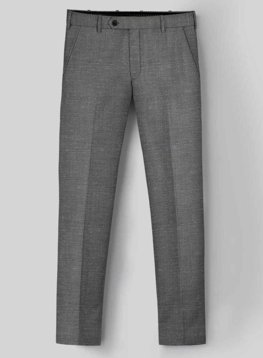 London Loom Gray Twill Wool Silk Linen Pants - StudioSuits