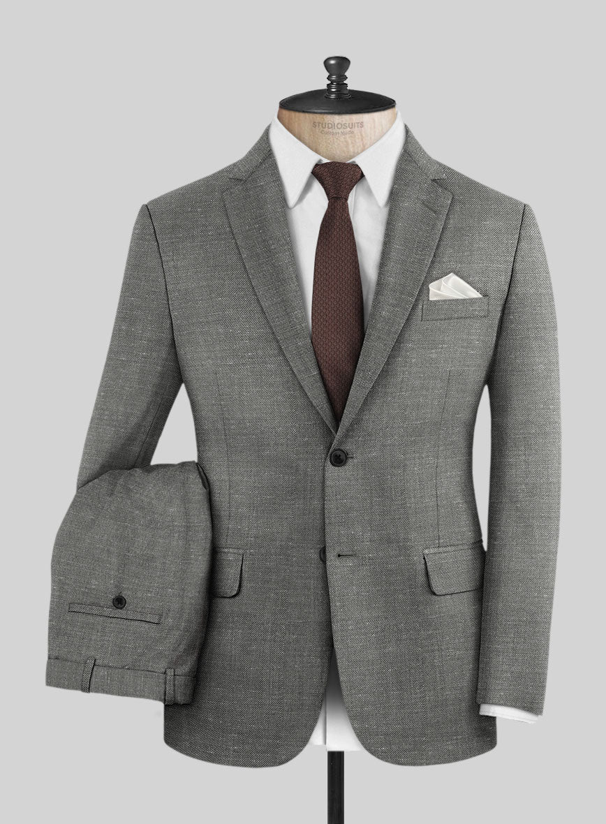 London Loom Gray Twill Wool Silk Linen Suit - StudioSuits