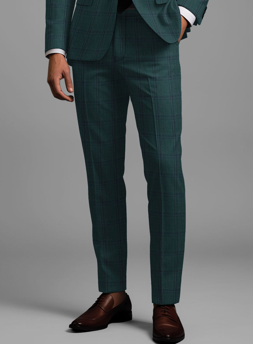 London Loom Green Check Wool Silk Linen Pants - StudioSuits