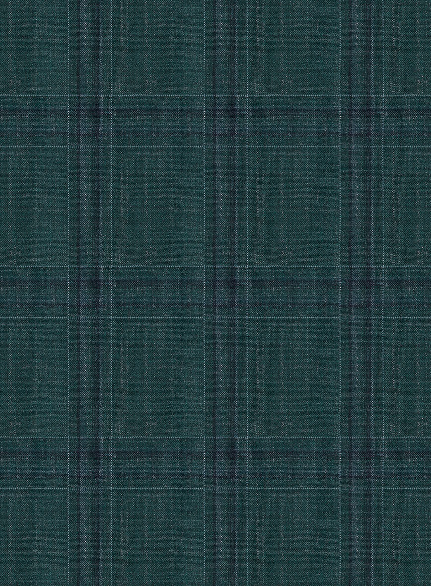 London Loom Green Check Wool Silk Linen Pants - StudioSuits