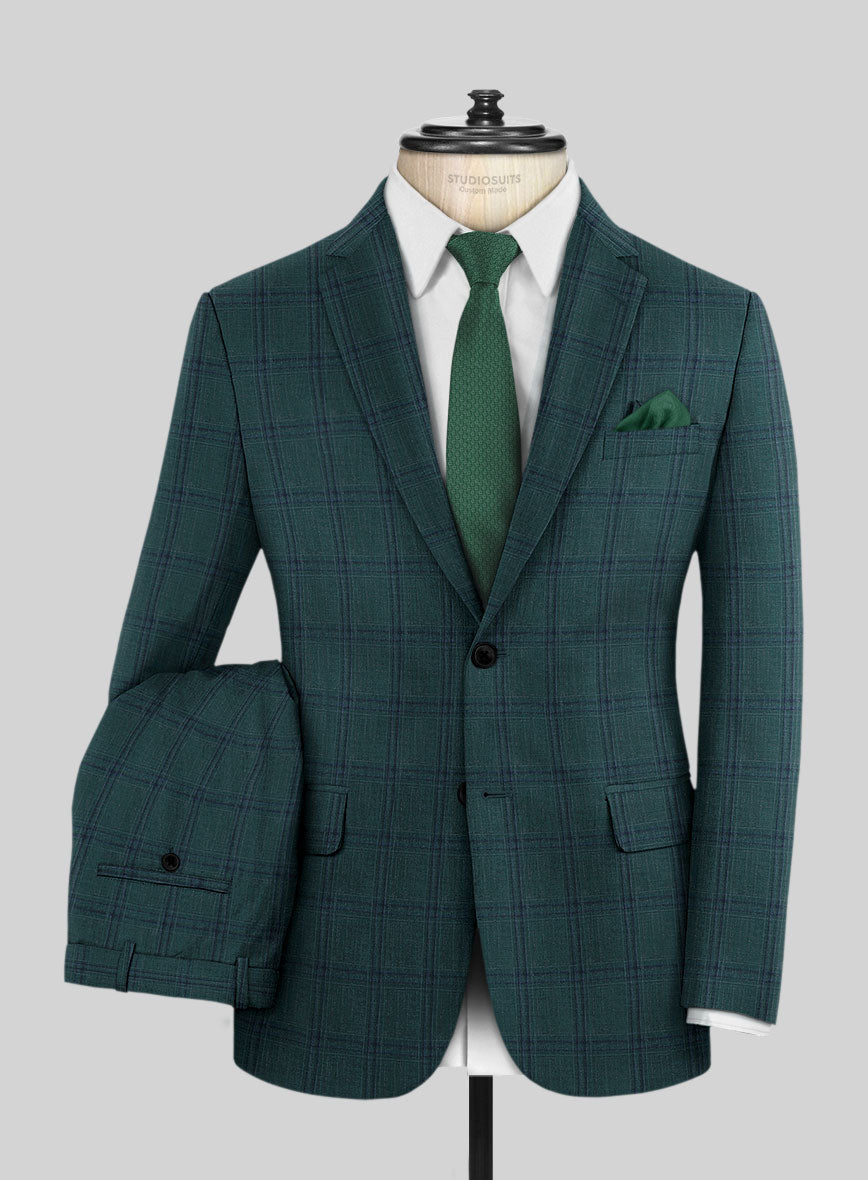 London Loom Green Check Wool Silk Linen Suit - StudioSuits