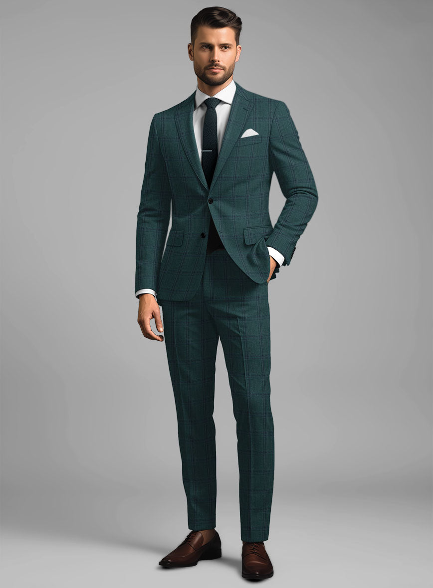 London Loom Green Check Wool Silk Linen Suit - StudioSuits