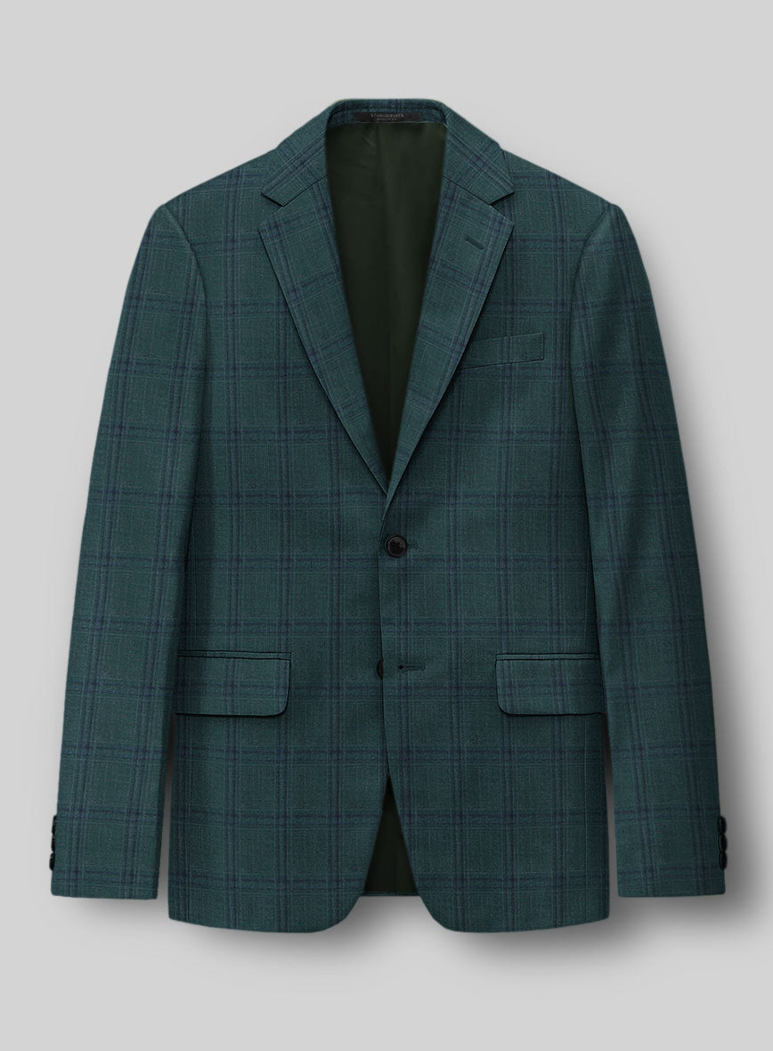 London Loom Green Check Wool Silk Linen Suit - StudioSuits