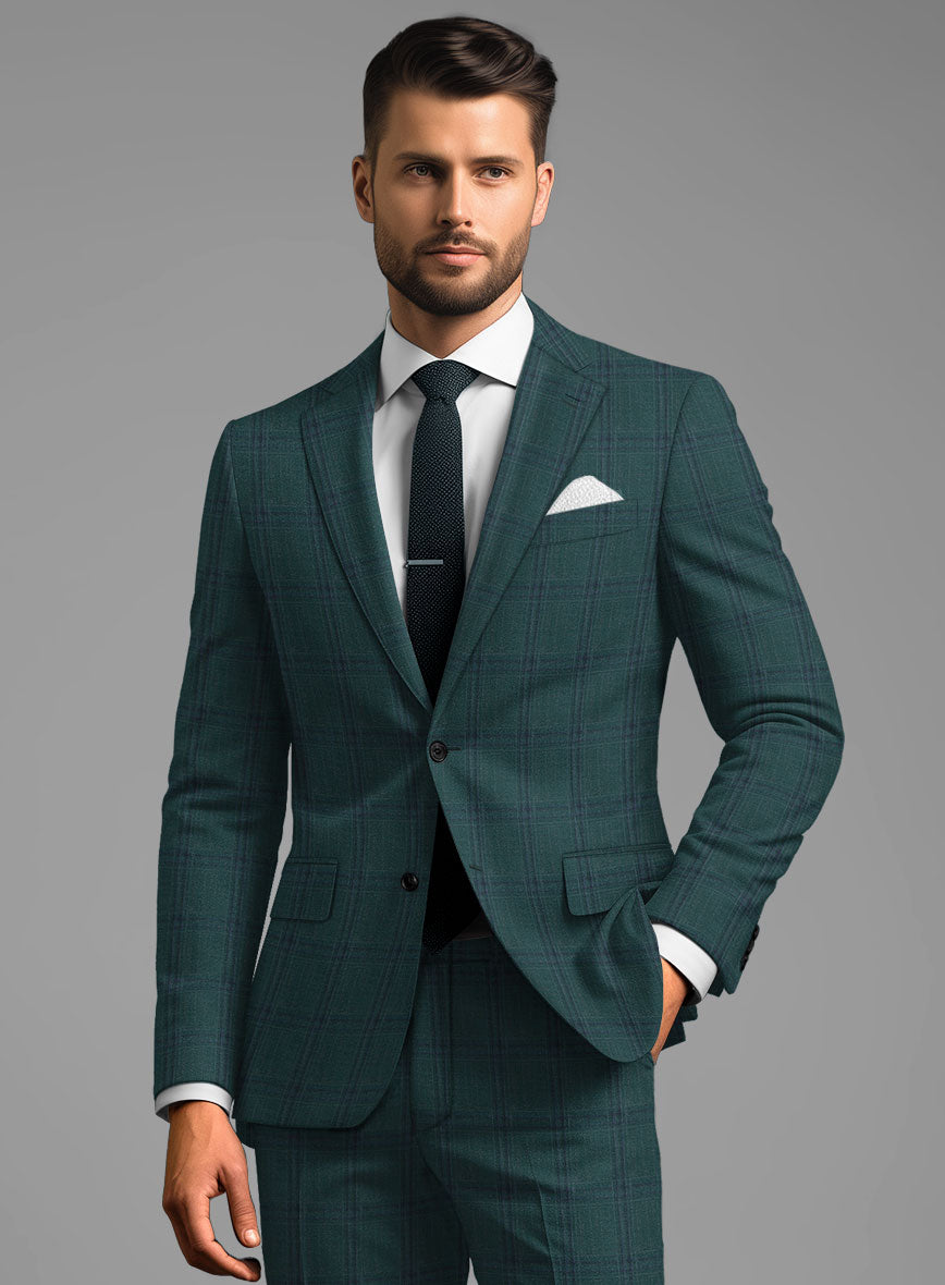 London Loom Green Check Wool Silk Linen Suit - StudioSuits