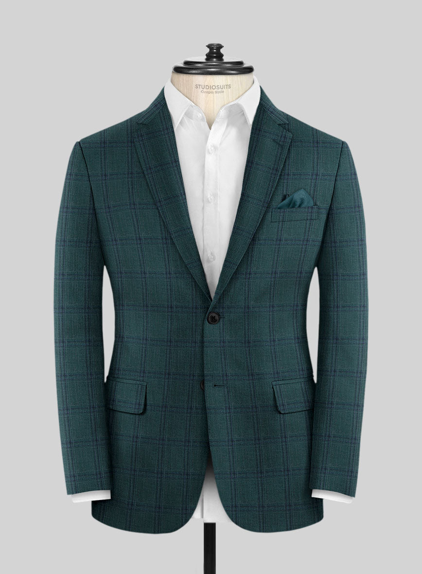 London Loom Green Check Wool Silk Linen Suit - StudioSuits