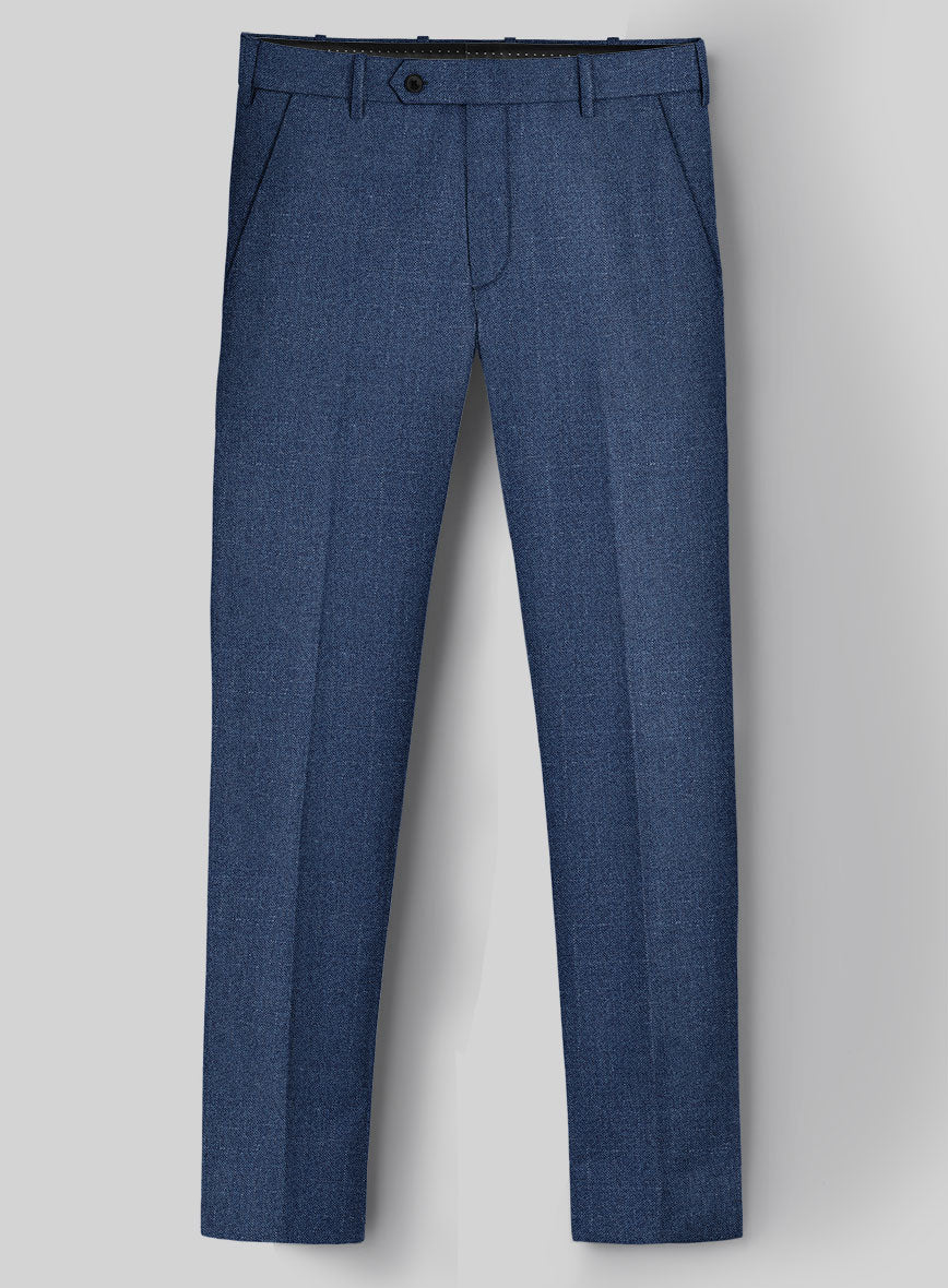 London Loom Indigo Blue Eufemia Wool Silk Linen Pants - StudioSuits