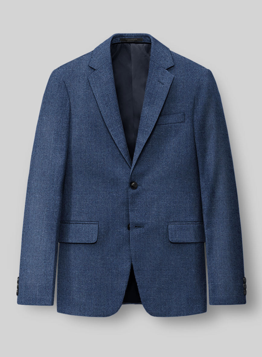 London Loom Indigo Blue Eufemia Wool Silk Linen Suit - StudioSuits