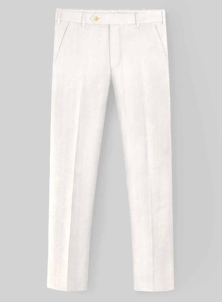 London Loom Ivory Herringbone Wool Silk Linen Pants - StudioSuits