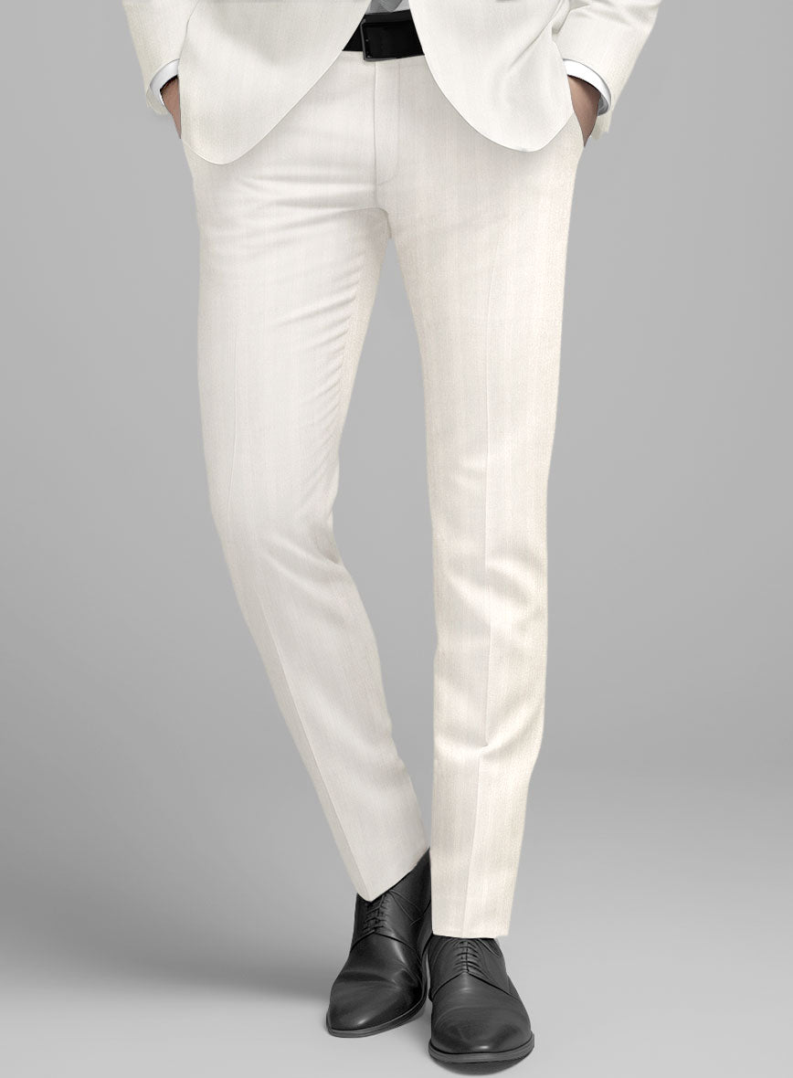 London Loom Ivory Herringbone Wool Silk Linen Pants - StudioSuits