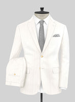 London Loom Ivory Herringbone Wool Silk Linen Suit - StudioSuits