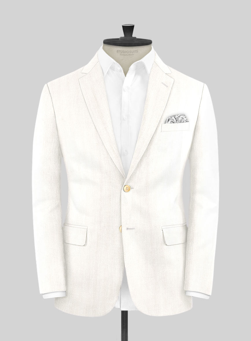 London Loom Ivory Herringbone Wool Silk Linen Suit - StudioSuits