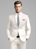 London Loom Ivory Herringbone Wool Silk Linen Suit - StudioSuits