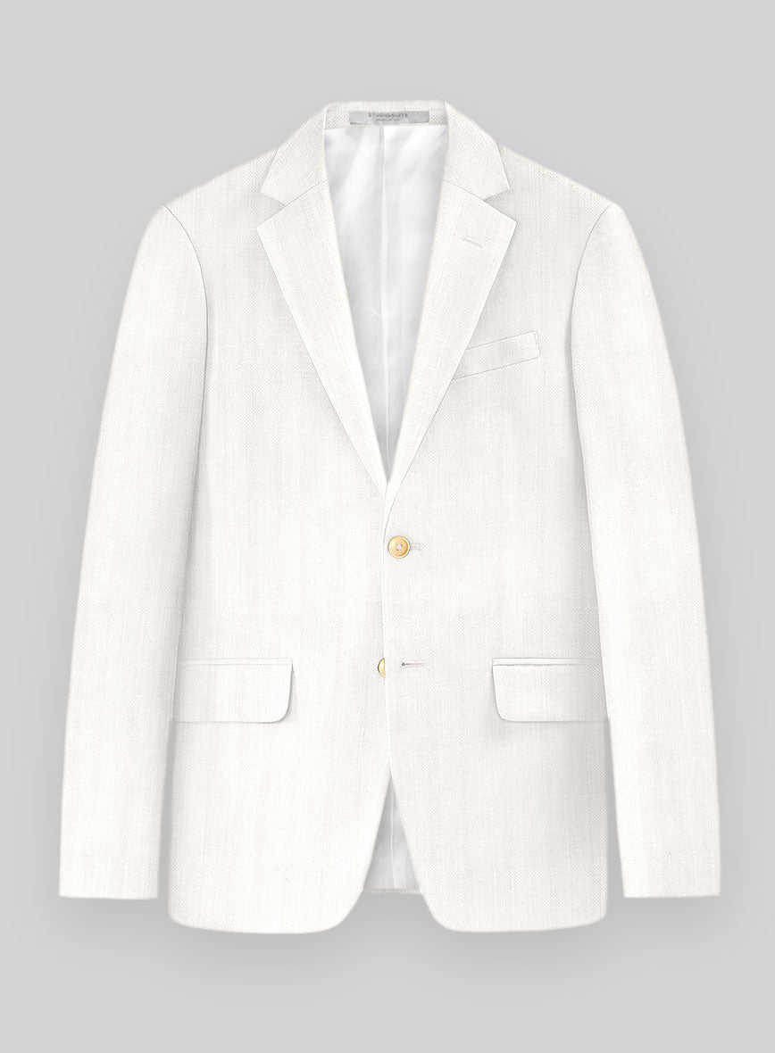 London Loom Ivory Herringbone Wool Silk Linen Suit - StudioSuits