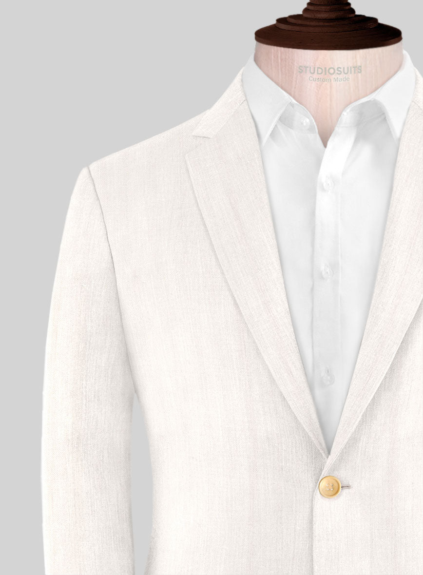 London Loom Ivory Herringbone Wool Silk Linen Suit - StudioSuits