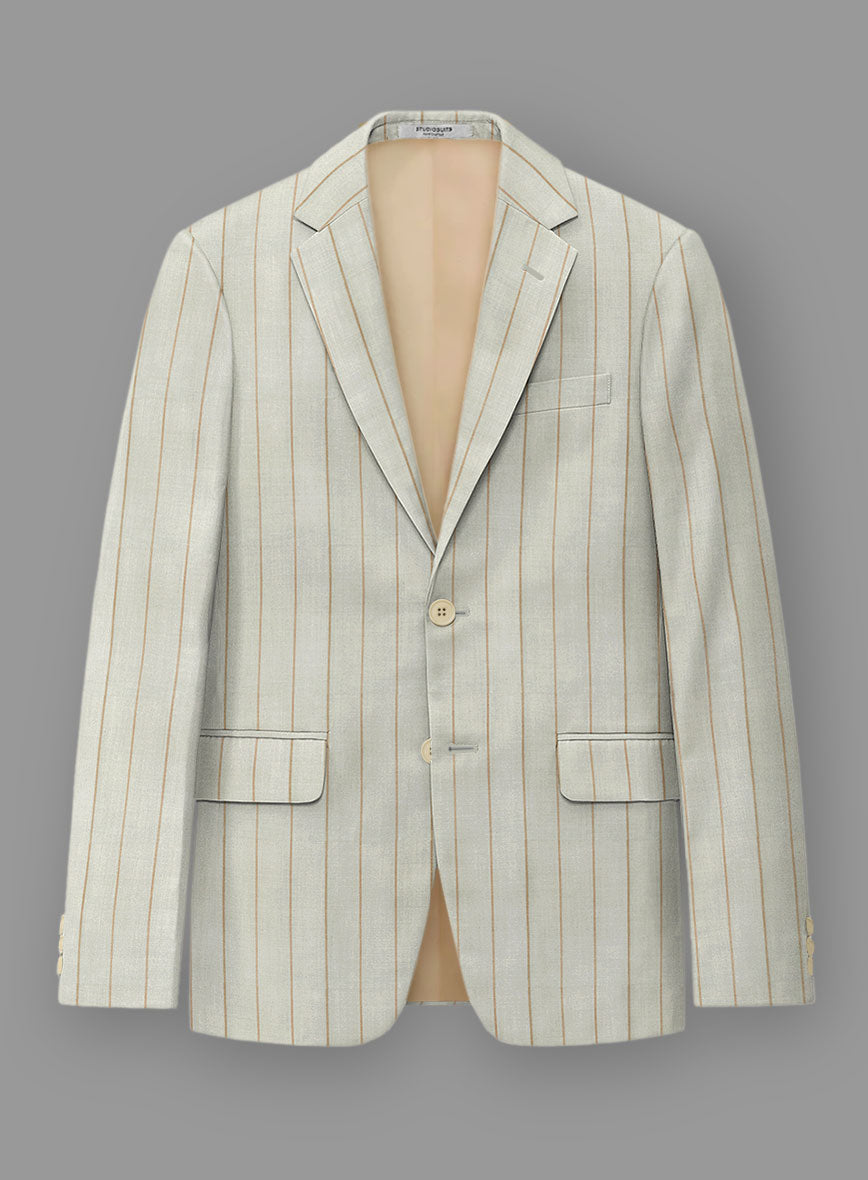 London Loom Light Gray Stripe Wool Silk Linen Jacket - StudioSuits