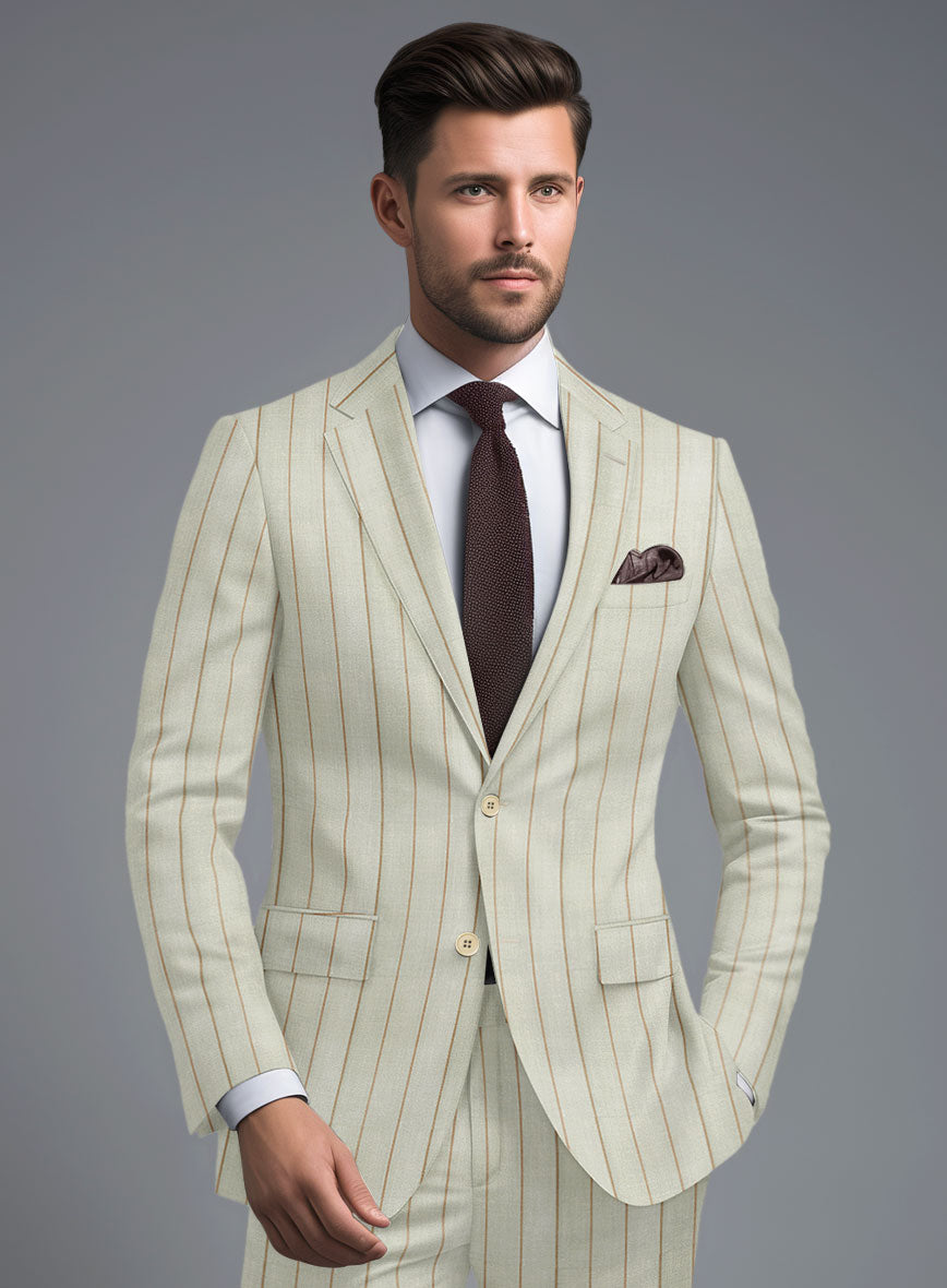 London Loom Light Gray Stripe Wool Silk Linen Jacket - StudioSuits