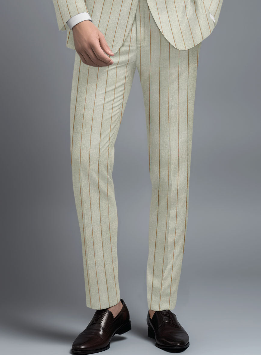 London Loom Light Gray Stripe Wool Silk Linen Pants - StudioSuits