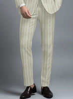 London Loom Light Gray Stripe Wool Silk Linen Pants - StudioSuits