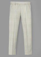 London Loom Light Gray Stripe Wool Silk Linen Pants - StudioSuits