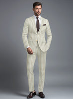 London Loom Light Gray Stripe Wool Silk Linen Suit - StudioSuits