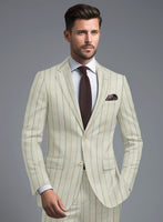 London Loom Light Gray Stripe Wool Silk Linen Suit - StudioSuits