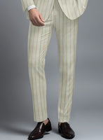 London Loom Light Gray Stripe Wool Silk Linen Suit - StudioSuits