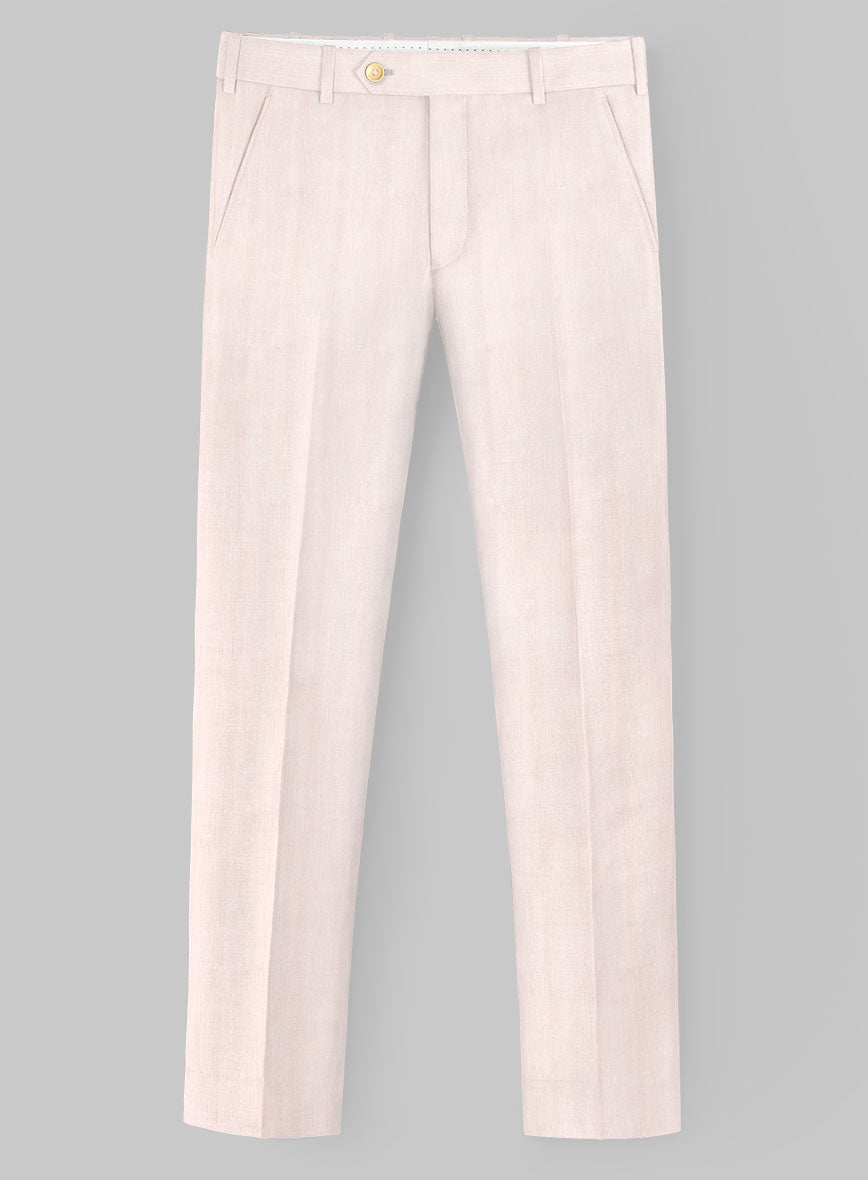 London Loom Pink Herringbone Wool Silk Linen Pants - StudioSuits