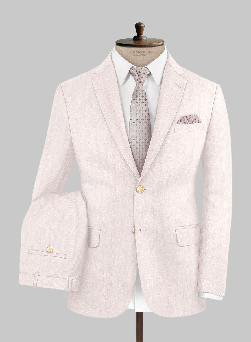 London Loom Pink Herringbone Wool Silk Linen Suit - StudioSuits