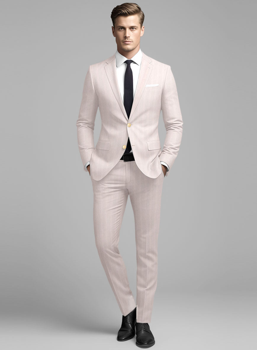 London Loom Pink Herringbone Wool Silk Linen Suit - StudioSuits