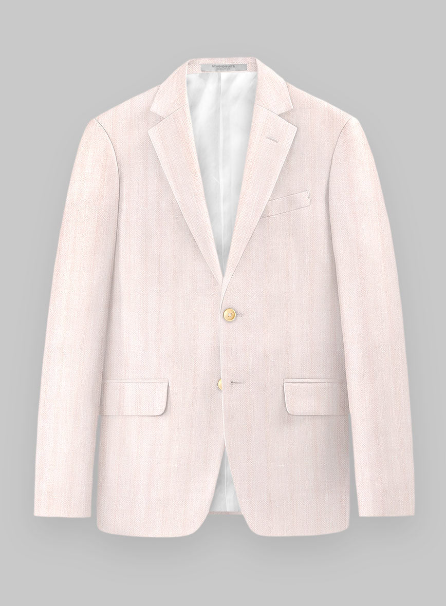 London Loom Pink Herringbone Wool Silk Linen Suit - StudioSuits