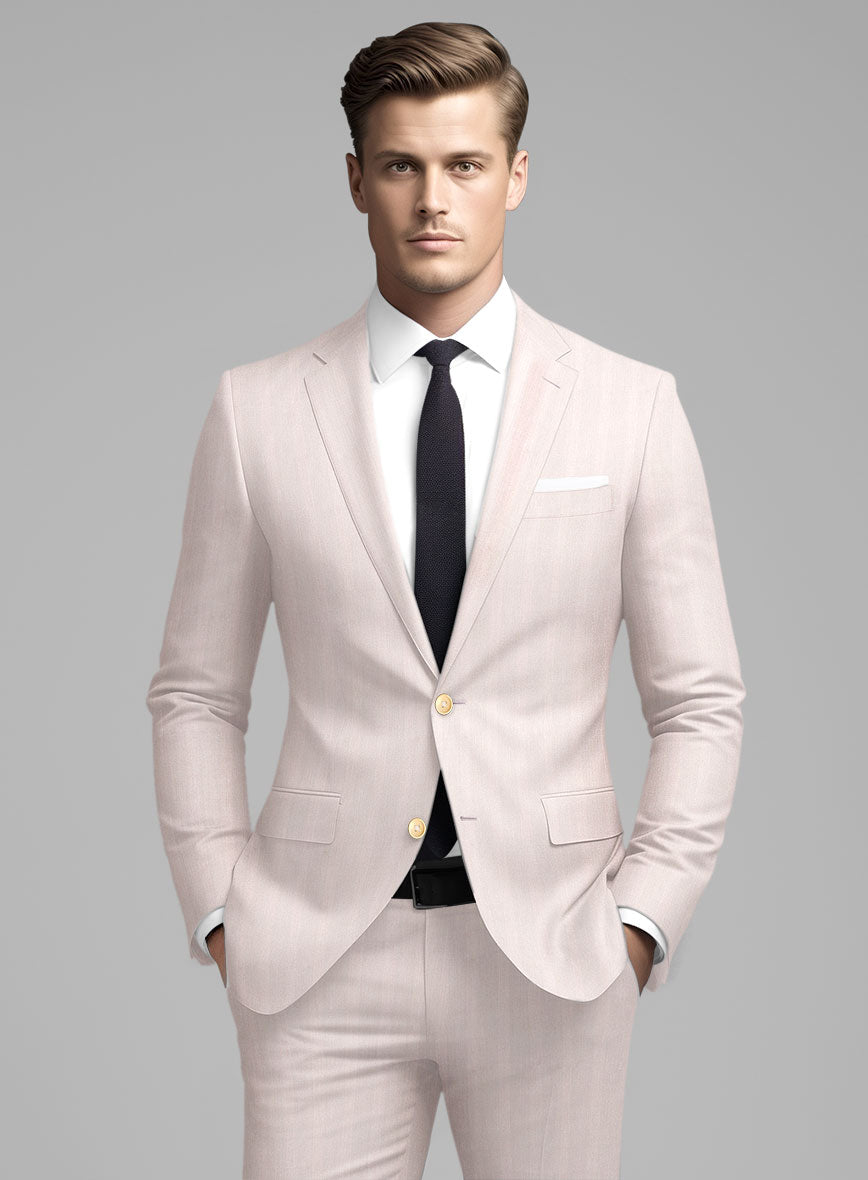 London Loom Pink Herringbone Wool Silk Linen Suit - StudioSuits