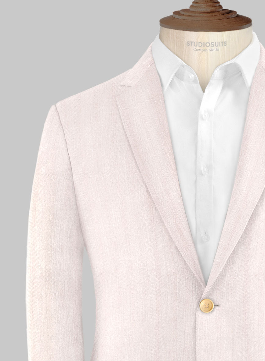 London Loom Pink Herringbone Wool Silk Linen Suit - StudioSuits