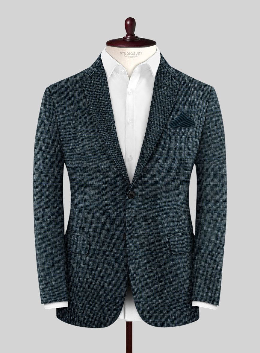 London Loom Teal Blue Ilaria Wool Silk Linen Jacket - StudioSuits