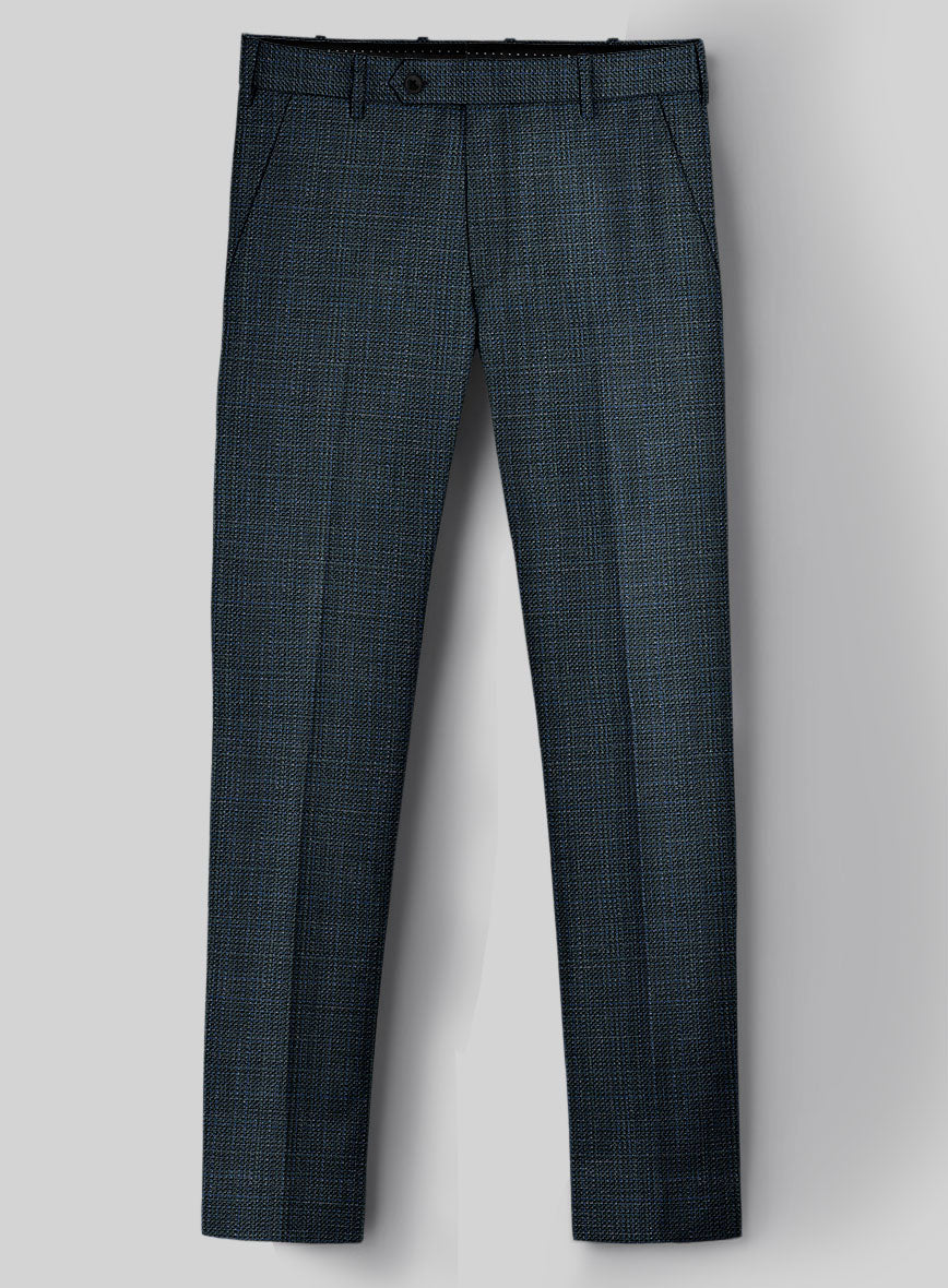 London Loom Teal Blue Ilaria Wool Silk Linen Pants - StudioSuits