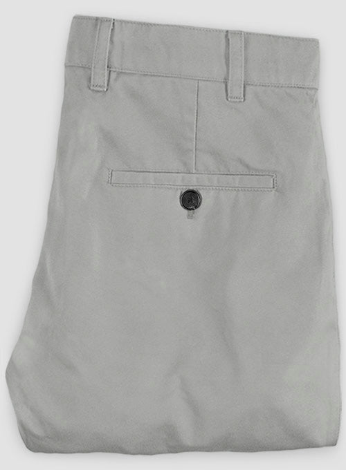 Washed Light Gray Feather Cotton Canvas Stretch Chino Pants - StudioSuits